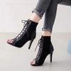 Fashion Sandals Heels Lace-Up 9CM Women's Shoes Summer 2024 Trend Black Sexy Peep Toe Boots Fashion Cloth Stilettos Jazz Dance Female