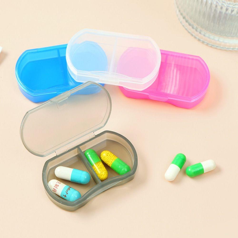 Snap-on Design Mini Pill Box with Lid Pill Packing Box Easy To Carry 2-gird Pill Box Home