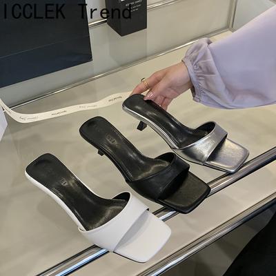 Летние женские серебристые шлепанцы с квадратным носком, элегантные женские шлепанцы на толстом каблуке в уличном стиле для прогулок