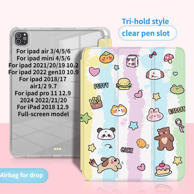 Умный чехол с милым рисунком собаки-пудинга для iPad с тройной фиксацией для iPad Air4 Air5 2022 10th 10,9 Air1/2 2018/17 6th 5th 9,7 с подставкой для карандашей