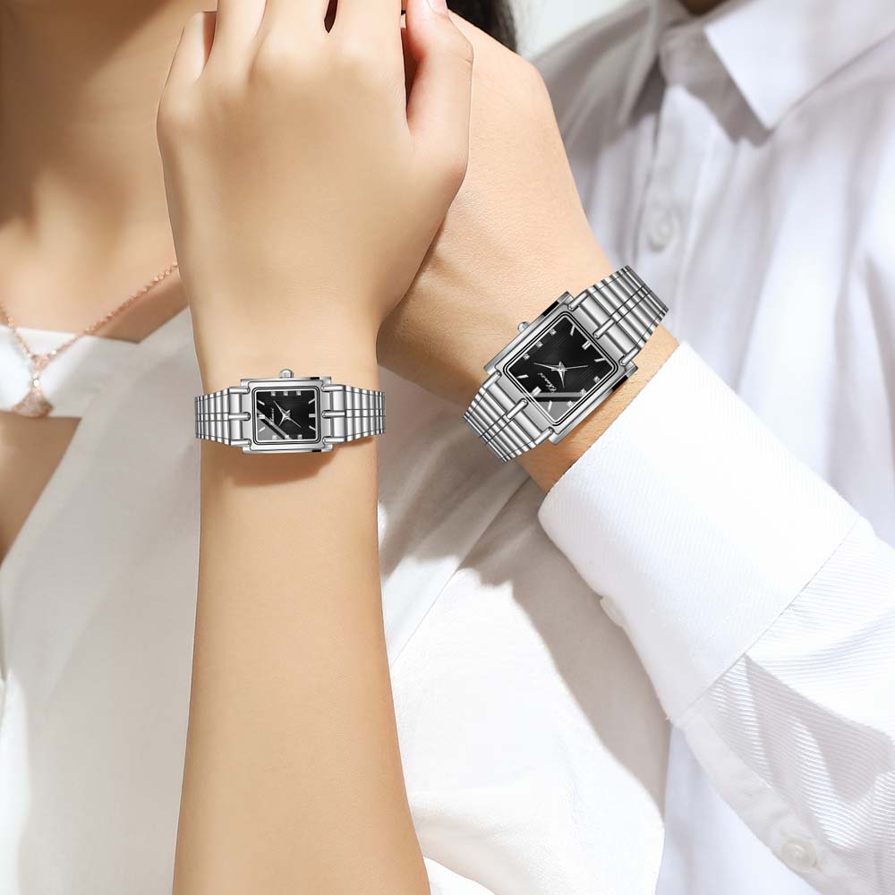 CHENXI Couple's Watches Quartz Watches Elegant Women's Square-Case Stainless Steel Watches Stylish Men's Wristwatches reloj