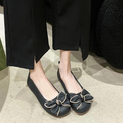 Мода 2024 года, женская обувь большого размера, туфли Bean, женская весенняя обувь с мягкой подошвой, для полных ног, широкая, для полных ног, одинарная, без застежек