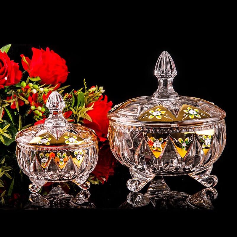 European Crystal Glass Enamel Flower Candy Box