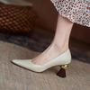 Handmade Leather Women Pumps Sexy Chic Stylish Pointed Toe Office Working Shoes Strange High Heel Black Stilettos Dress Shoes