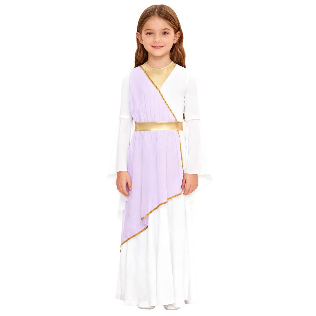 Halloween & Party Dress for Girls: Ancient Greek Princess Costume with Long Sleeves, Contrast Colors for Performance & Play