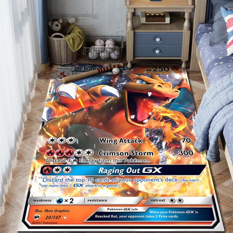 1 шт. Ковер с принтом Charizard из карт Pokémon для дома, гостиной, спальни, детской комнаты, нескользящий коврик для пола, ковер для игровой зоны, подарки