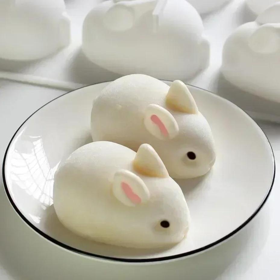 Handmade Creative 6-Grid Cartoon White Rabbit Silicone Mold Creative DIY Pudding Chocolate Candy Molds Baking Tool Candle Mould