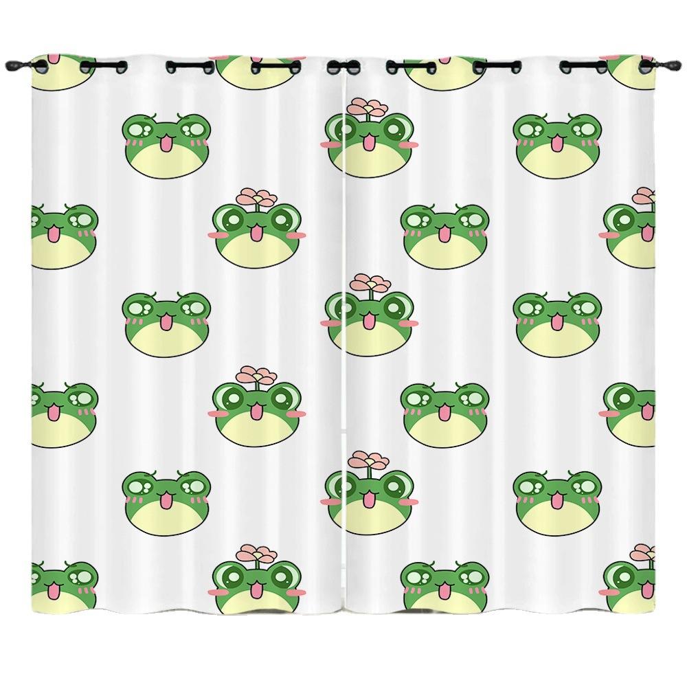 Curtains Cartoon Frog Digital Printing Blackout Curtains Bedroom Perforated Curtains