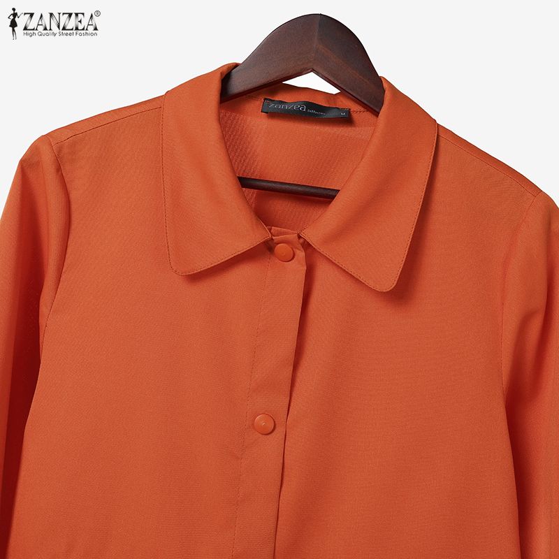 ZANZEA Женская повседневная блузка с отложным воротником и длинным рукавом