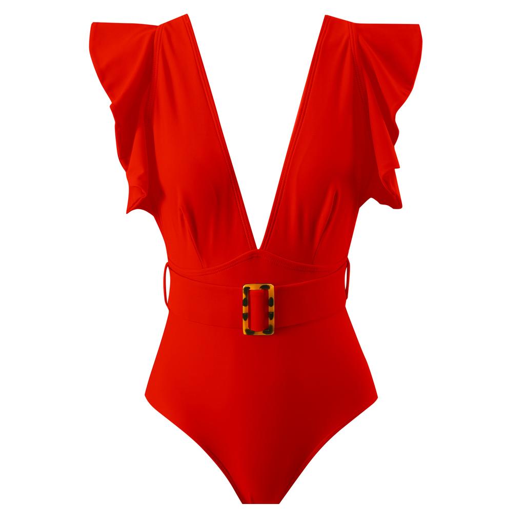 New Two-piece Solid Color Nylon Swimsuit Female One-piece Zipper Swimsuit Set