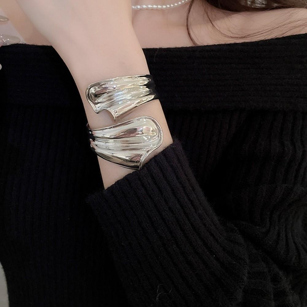 Metal Irregular Wide Bracelet Ribbon Shaped Retro Hand Ring Zinc Zinc Alloy Wide Opening Bangle Gift