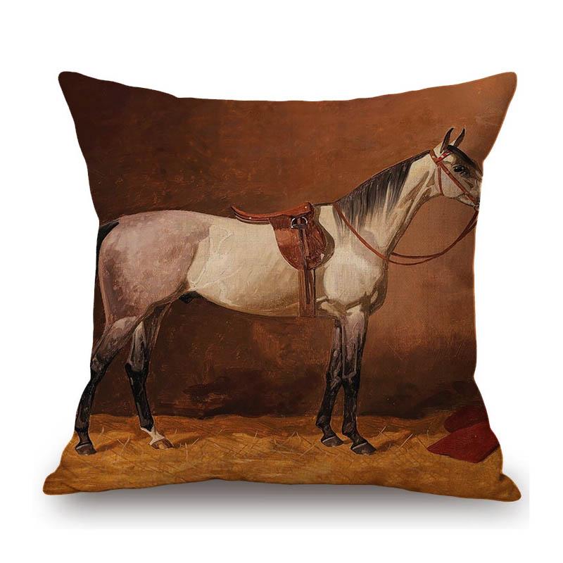 Horse Oil Painting Home Modern Decoration Art Cotton Linen Sofa Throw Pillow Case Lovely Mane Foal Pony Car Seat Cushion Cover