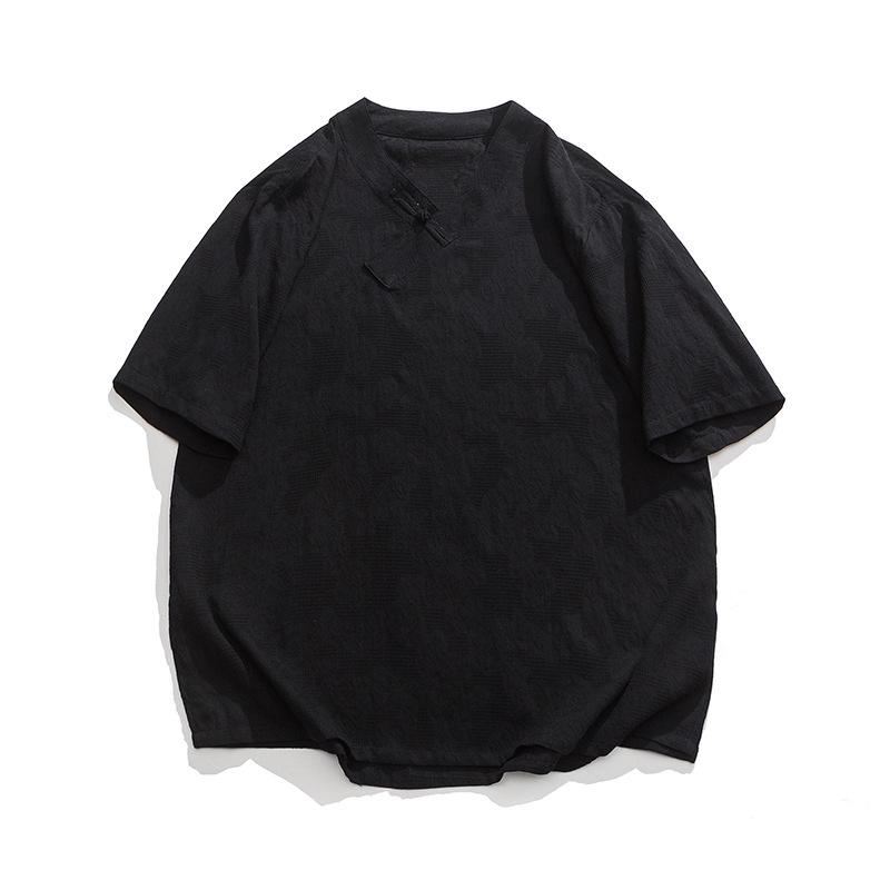 Мужская летняя футболка с коротким рукавом из хлопка и льна на пуговицах-лягушках – Большой размер в китайском стиле ханфу