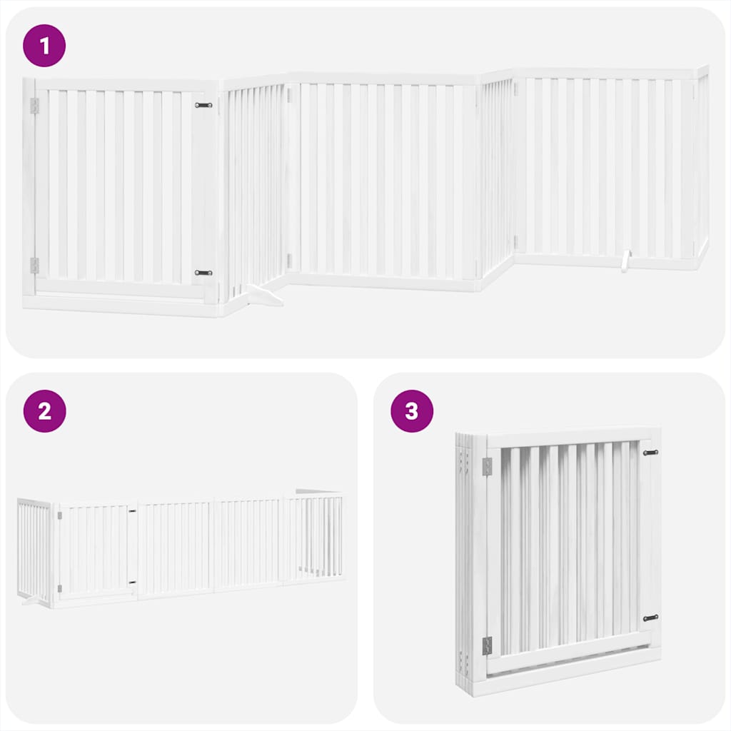 6 Piece Foldable White Dog Gate 480 cm Poplar Wood
