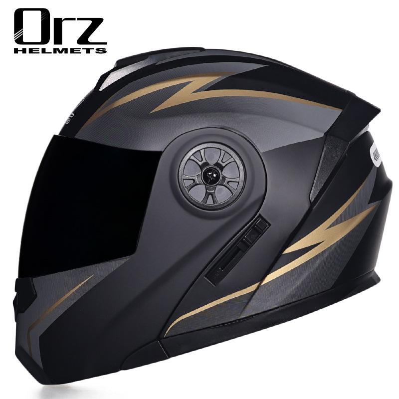 ORZ Double Lens Flip-Up Electric Car Helmet - Anti-Fog, Unisex, Four Seasons, Semi-Motorcycle
