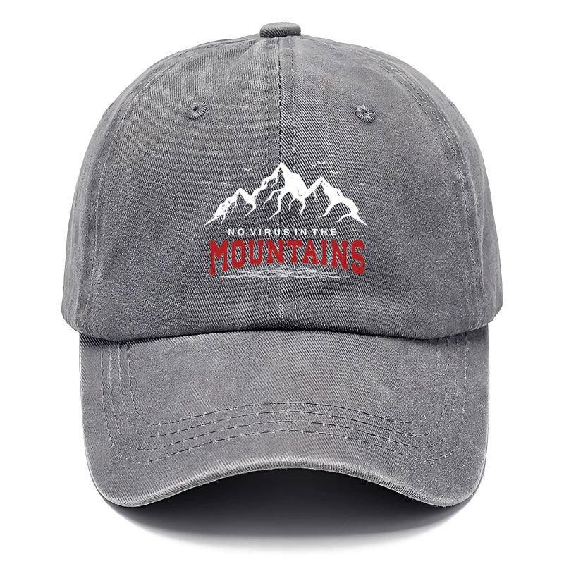 Vintage Distressed Black No Virus in the Mountains Slogan Print Baseball Cap Ideal for Outdoor Activities Fishing Hand Wash