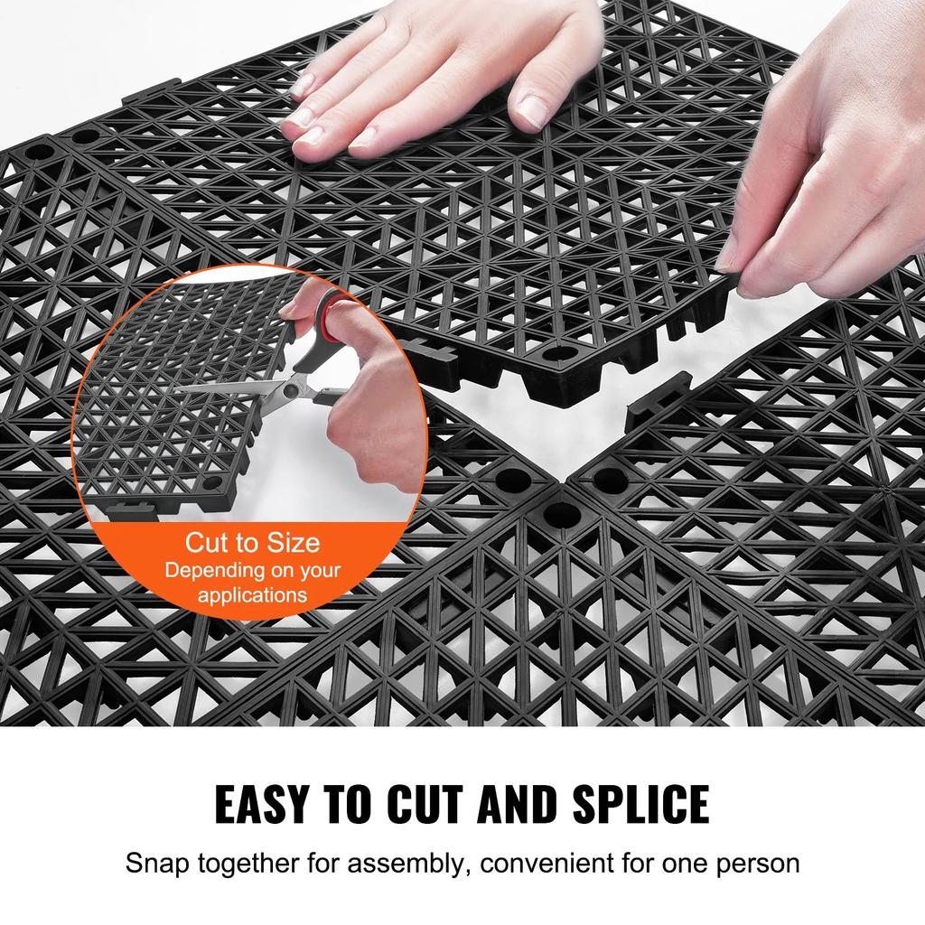 VEVOR Interlocking Drainage Floor Mat 30.5 x 30.5 cm PVC Non-Slip Floor Tiles 12 Pack