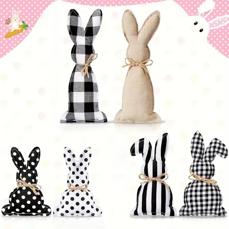 Set Of Six Bunny Tray Ornament Decoration Polka Dot Easter Fabric Cute Plaid Holiday Party Little Fresh