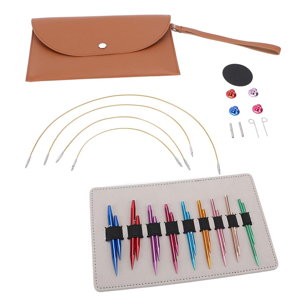 Набор из 9 пар круговых спиц, сменных, с футляром из нержавеющей стали для начинающих