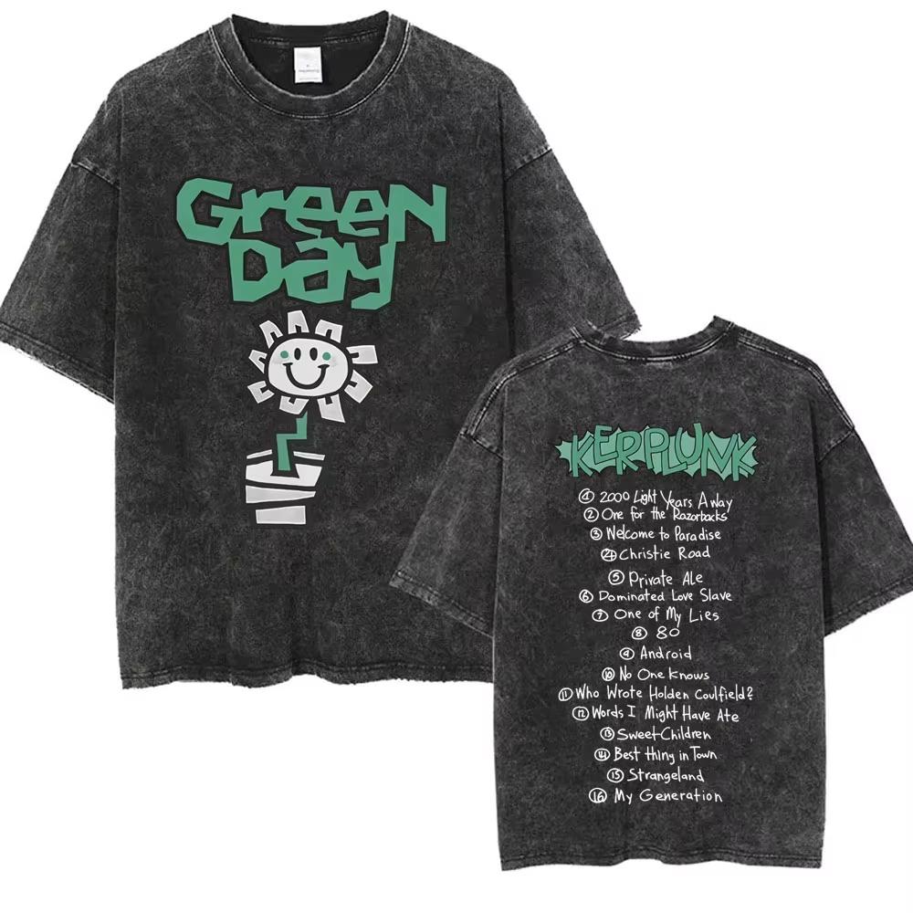 Стирка Винтажные Панк-группа Green Day Kerplunk Графические Футболки Мужские Женские Готический Рок Ретро Футболки Мужские s Оверсайз Футболки