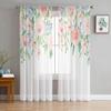 Watercolor Flowers Pink Roses Sheer Window Curtains For Living Room Bedroom Voile Tulle Curtains Fabric Drapes For Kitchen