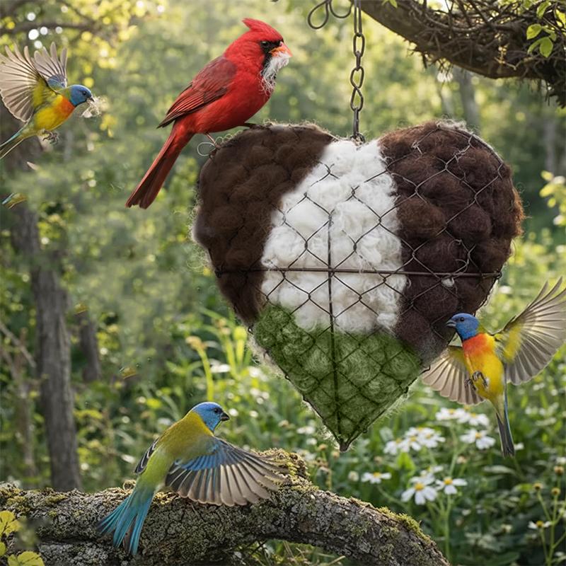 Ручное сердце из альпаки для гнездования птиц, Держатель материала для птичьих гнезд, Зимнее укрытие на дереве для диких птиц, Домики для колибри