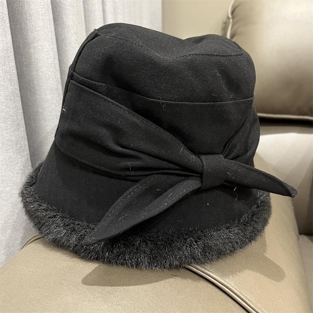 Bucket Hat Women's Autumn and Winter Versatile Casual Playful Bow Cute Basin Hat Thin Rough Edge Thermal Hat
