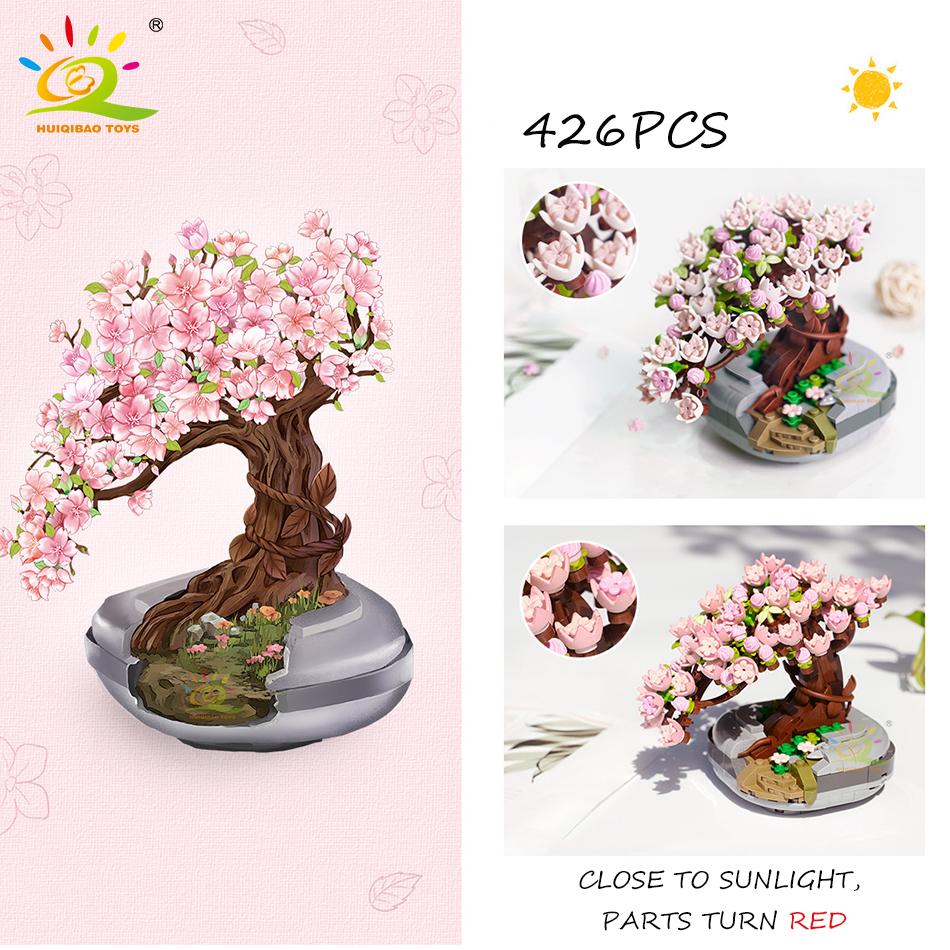 MOC сочные цветы вишни в горшках, микро строительные блоки, маленькие кирпичи, цветочный горшок, украшения, игрушки, декор