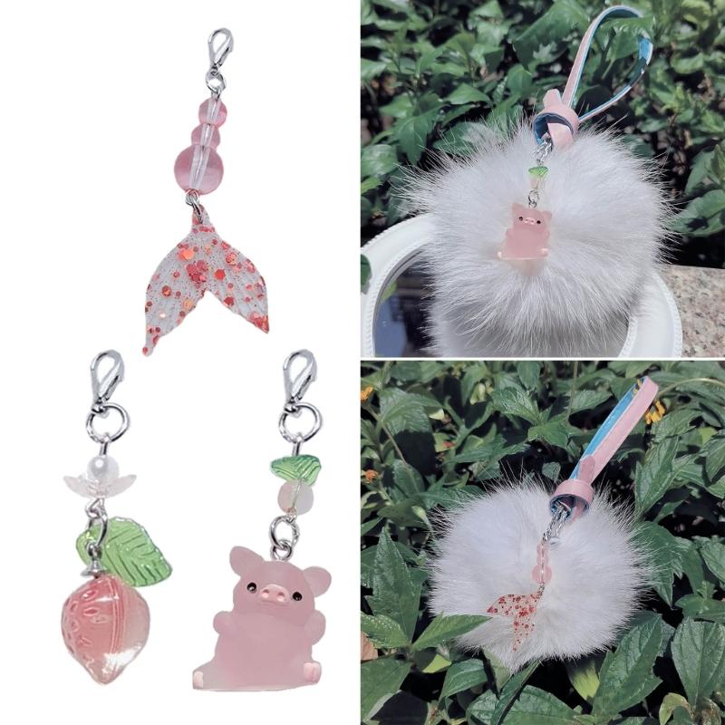 Fish Tail Strawberry Pig Hanging Pendant Sweet Phone Strap Bag Decoration Portable Hanging Lanyard Gift for Girls Women