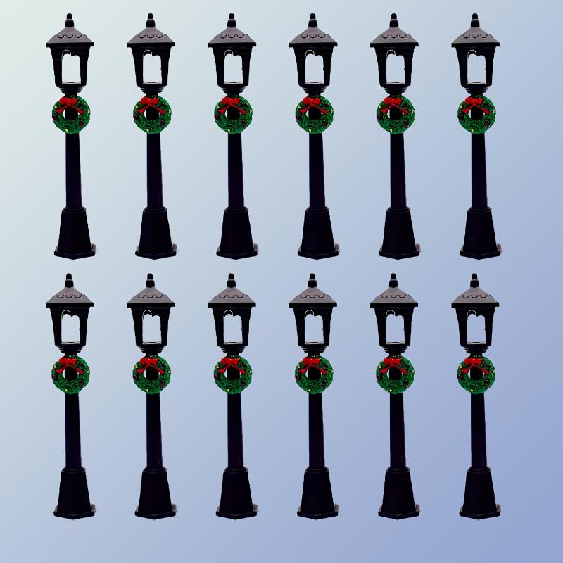Рождественский мини-фонарный столб с праздничным венком, праздничные подвесные украшения и статуэтки - Черный уличный фонарный столб
