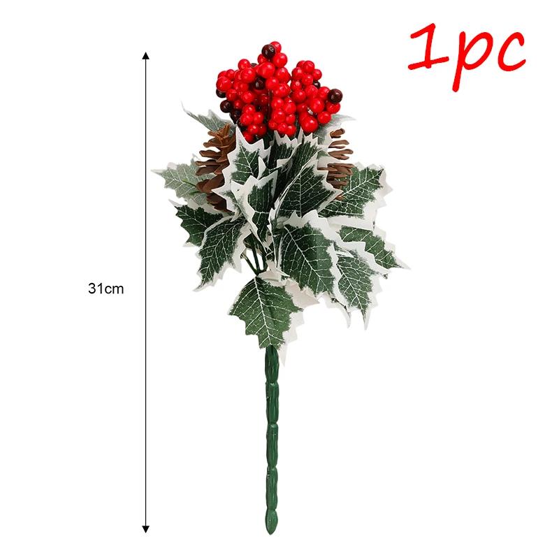 Рождественские красные искусственные ягоды падуба цветок искусственная ягода сосновая шишка ветка елочное украшение DIY гирлянда декор для фестивальной вечеринки