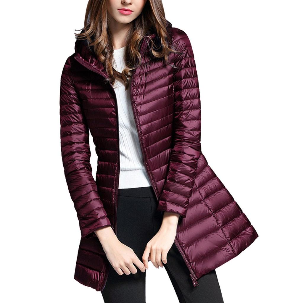 Женское стеганое пальто с капюшоном и длинным рукавом, зимняя теплая куртка средней длины на молнии и верхняя одежда