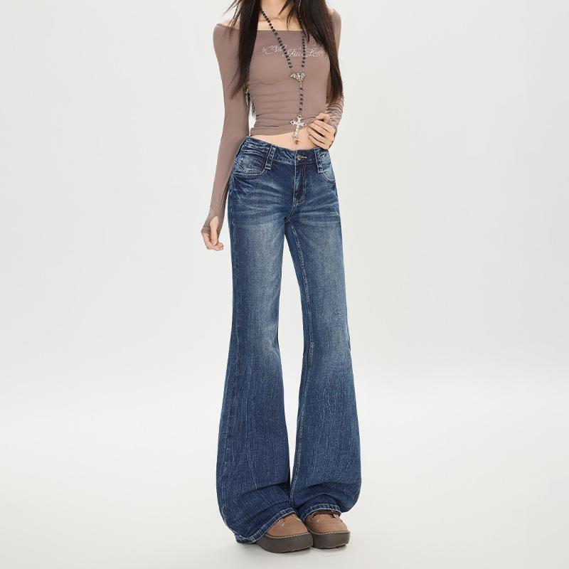 American retro Spice Girl micro-pull jeans women's autumn and winter new slim-fitting and thin elastic horseshoe horn pants