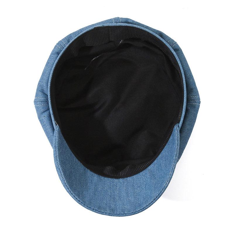 New PU Denim Beret Women's Octagonal Equestrian Hat Large Head Circumference Adjustable Stylish Versatile Four Seasons Casual