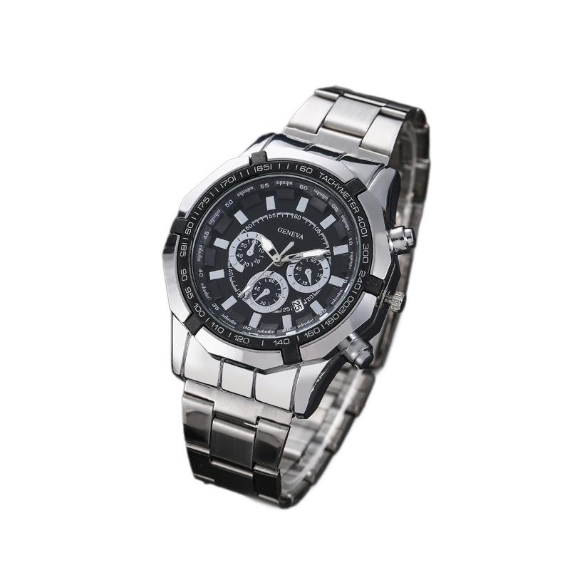 Men'S Steel Strap Watch Men'S Jewelry Set Fashion Three-Eye Calendar Quartz Watch Trend Eagle Pendant Necklace Bracelet
