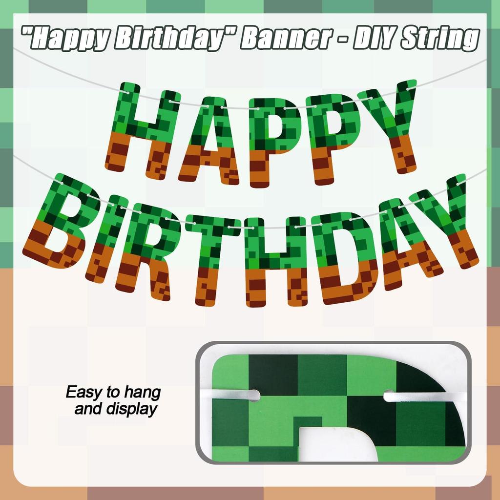 Happy Birthday Banner, Miner Theme Birthday Decorations Creative Happy Birthday Banner for Home Wall Door Window Parties Decor Photo Prop
