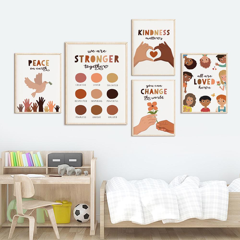 Инклюзивный класс Искусство Разнообразие Плакат Человеческое Равенство Принты Дети Настенная Картина На Холсте Любимая Доброта Декор Класса Картины