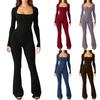 2024 Long Sleeve Square Collar Skinny Wide Leg Women Jumpsuits High Elastic Fashion Bodysuit Casual Solid Color Clothes 30648