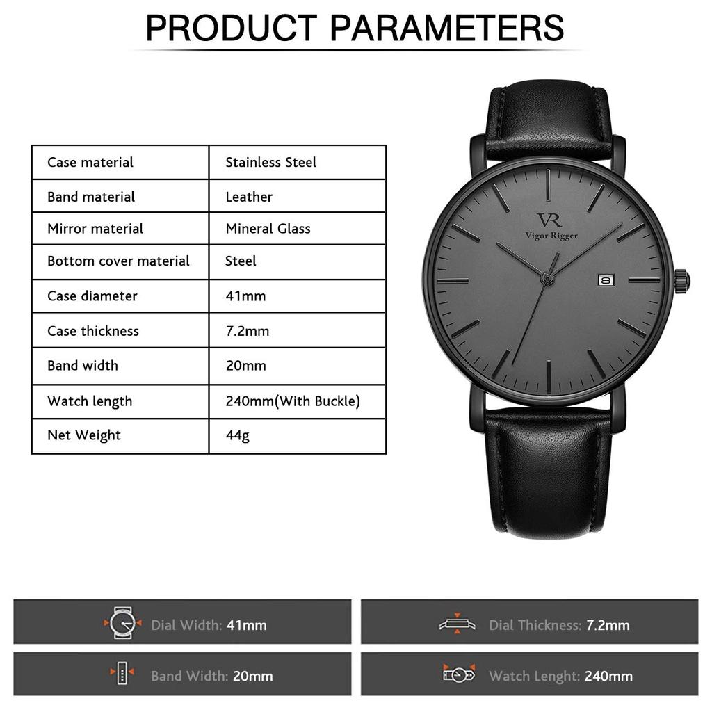 Простые стильные черные популярные тонкие аналоговые часы на руку, деловые брендовые водонепроницаемые кварцевые часы серого цвета [BUREI] мужские