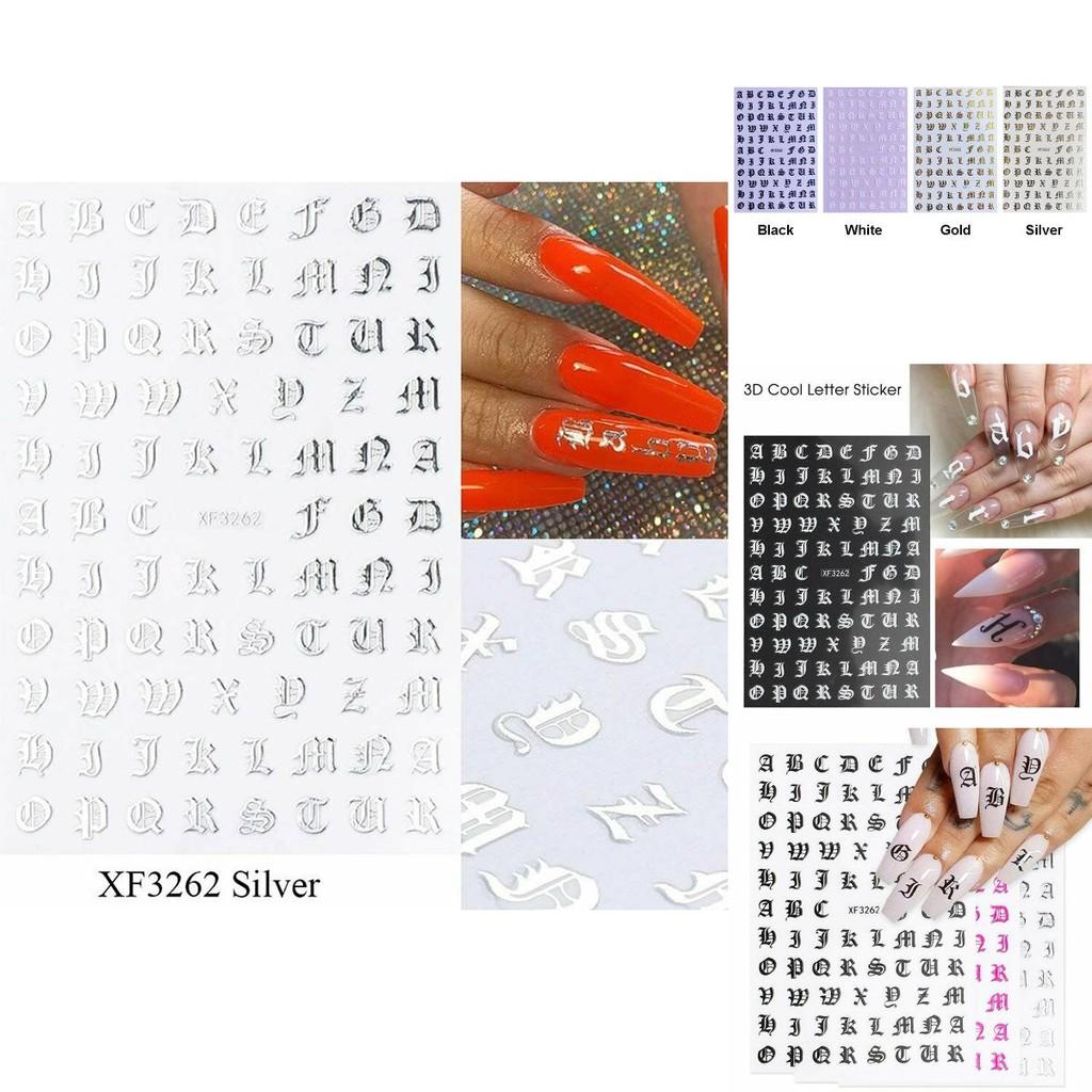 Customizable 3d Nail Art Stickers With Stylish Letter Designs For Unique Nail Art Creations