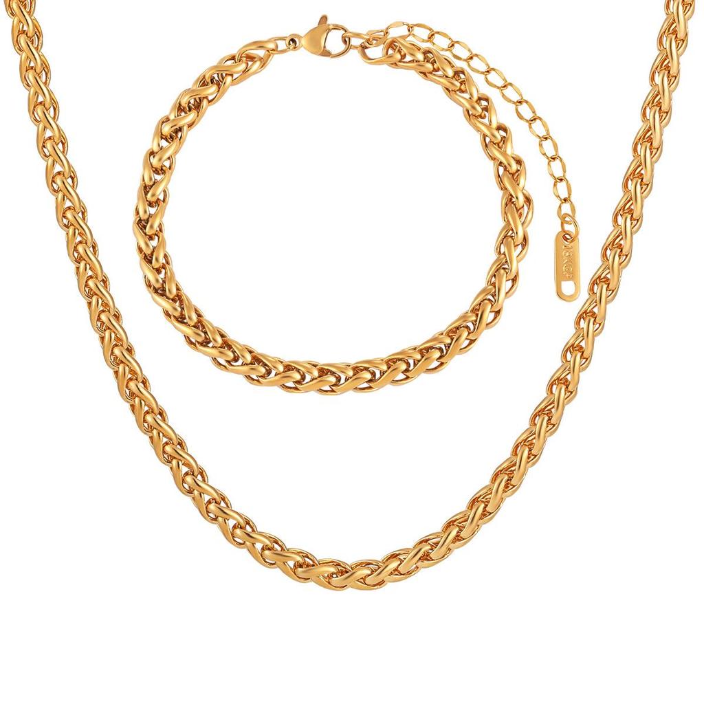 Женский браслет и ожерелье из титановой стали с золотым покрытием, цепочка «Драконья кость», плетение «Корзинка»