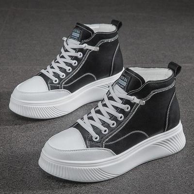 Женские осенние кроссовки на высокой платформе из натуральной белой кожи 2022 - Модные повседневные в корейском стиле