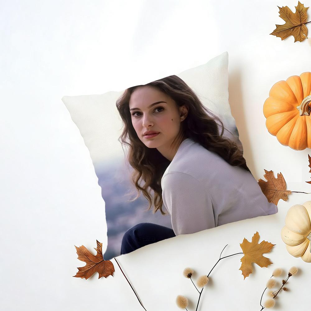 NNatalie Portman Cushion Cover Washable Linen Pillowcase Soft  for Daily Sofa Bed Home Room Decor