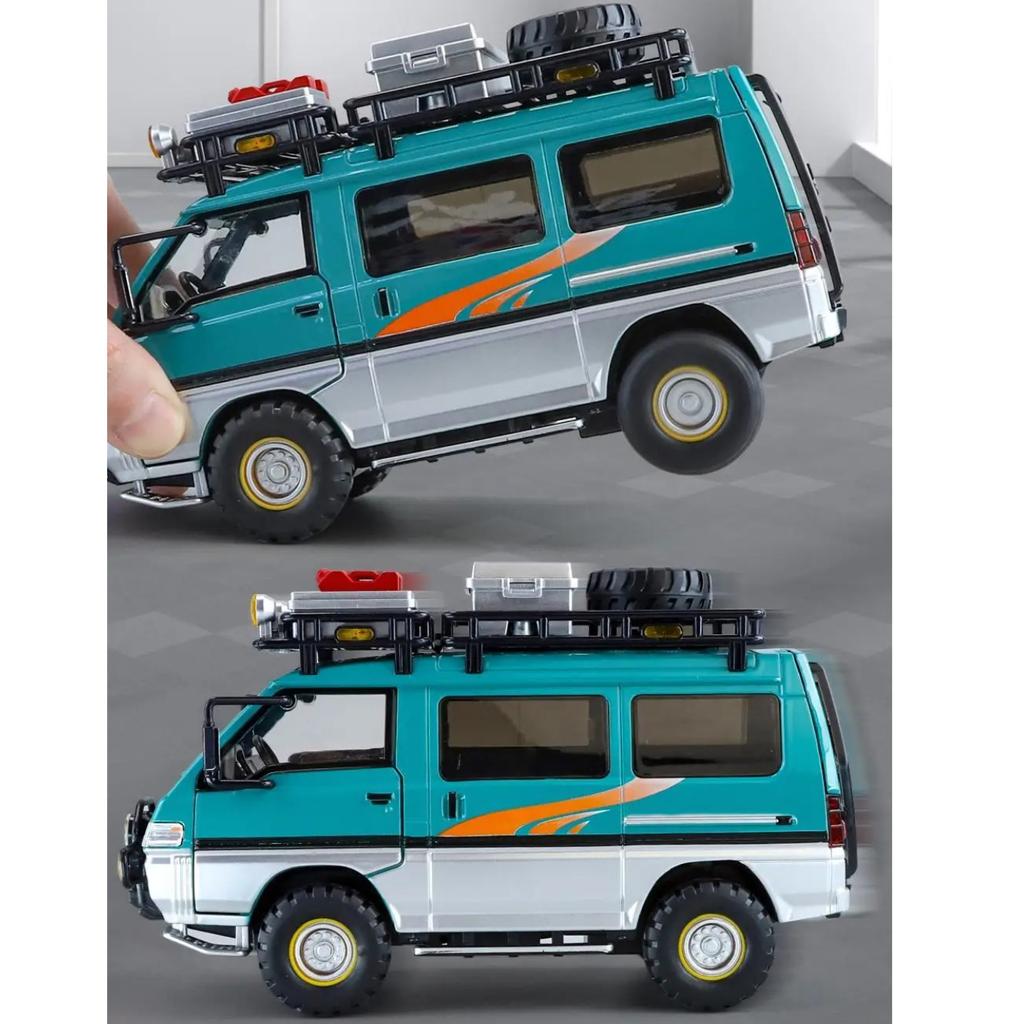 Масштаб 1/24 Mitsubishi Delica Кемпер Минивэн MPV Модель Игрушечной Машинки Литой Металл Миниатюрный Инерционный Звук и Свет Коллекция Подарок для Ребенка