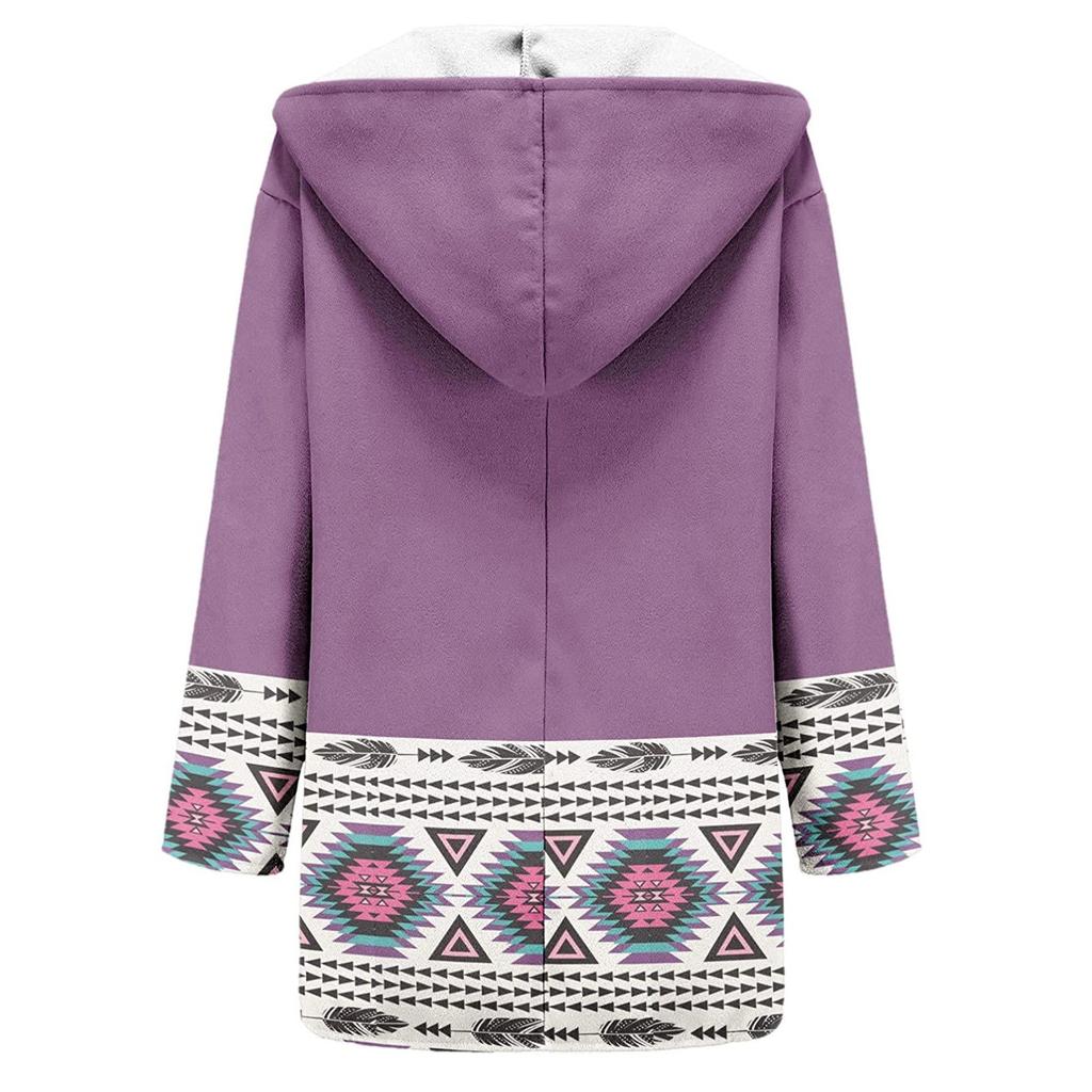 Женская куртка с капюшоном из плотной шерстяной ткани с этническим принтом, ветровка, кардиган