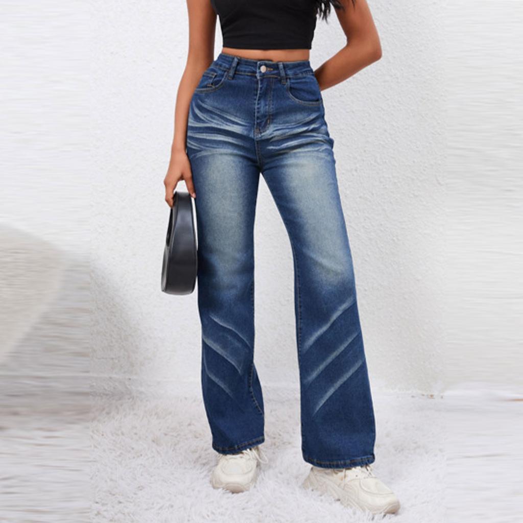 Модные мешковатые узкие эластичные прямые джинсы с высокой талией для девочек