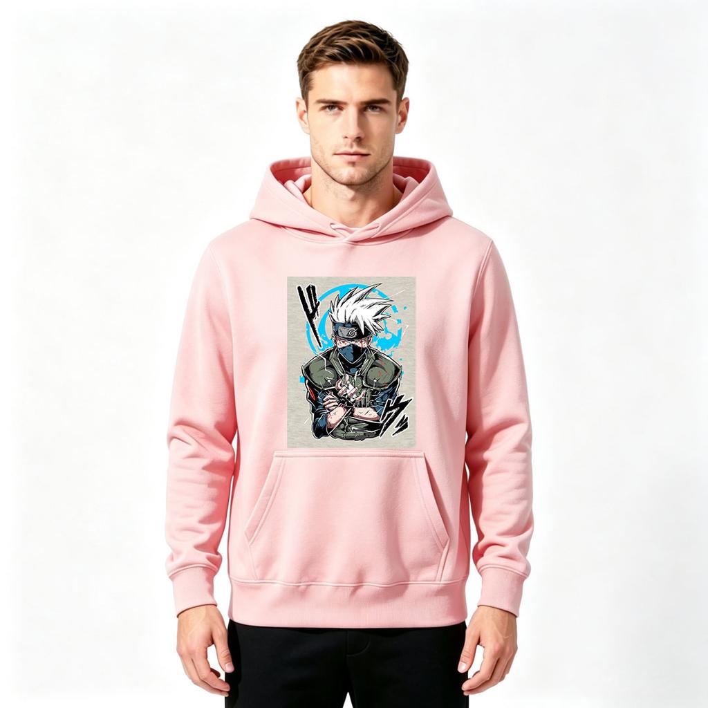 Men Casual Anime Character Print Pullover Hoodie Long Sleeve Comfort Streetwear Hooded Sweatshirt