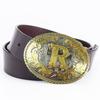 Men's Whole Cowhide Casual Belt White K Gold Buckle Smooth Buckle Board Buckle Belt
