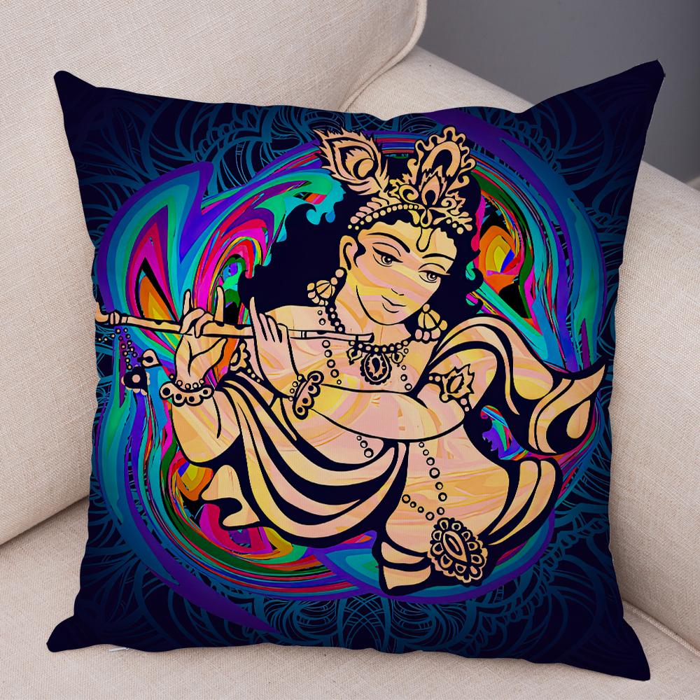 Indian God Ganesha Cushion Cover Colorful Psychedelic Art Print Soft Linen Yoga Room Home Decor Pillow Case