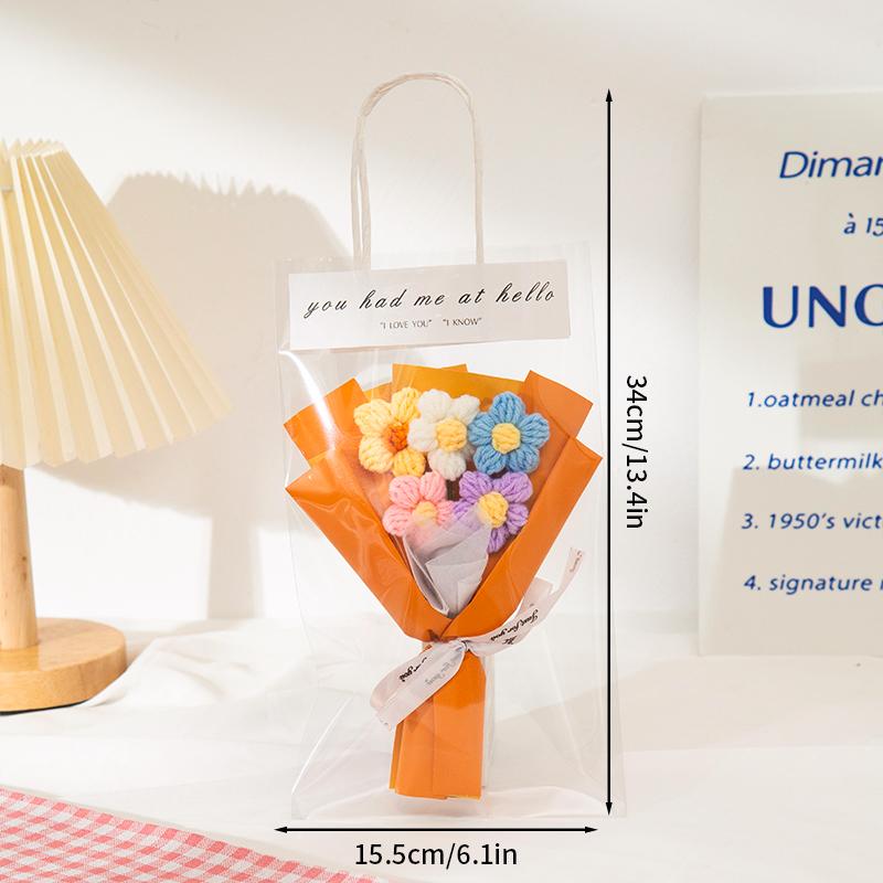 Букет вязаных цветов Выпускной букет 2025 Букет с кавайным мишкой Ручной работы Подарок на выпускной для учителей и студентов